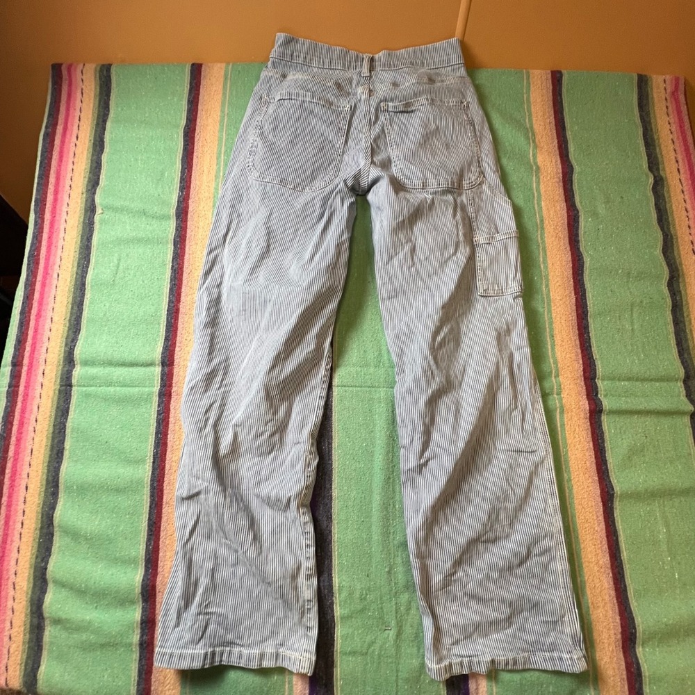 Gap Carpenter Pants Womens 27/4 Blue Hickory Stripe 90s Loose Mid Rise Utility